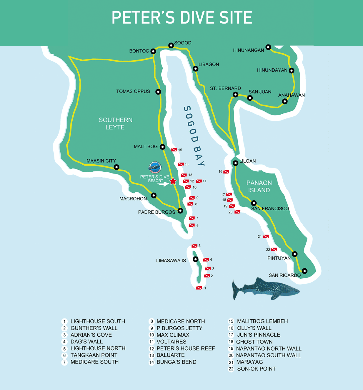 Peters Dive Resort - DIve Site Map